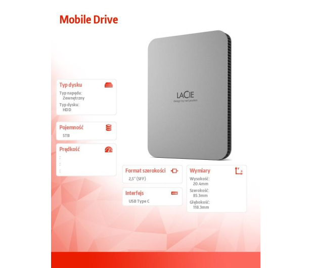 LaCie 5TB Mobile Drive V2 Srebrny - 1244410 - zdjęcie 2